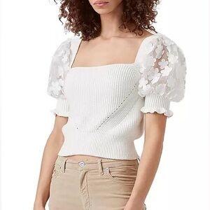 French Connection White Puff Sleeve Top